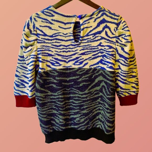 EROTOKRITOS-PARIS Abstract Zebra Jacquard Gradient Short Sleeve Top Sz M - Picture 5 of 6